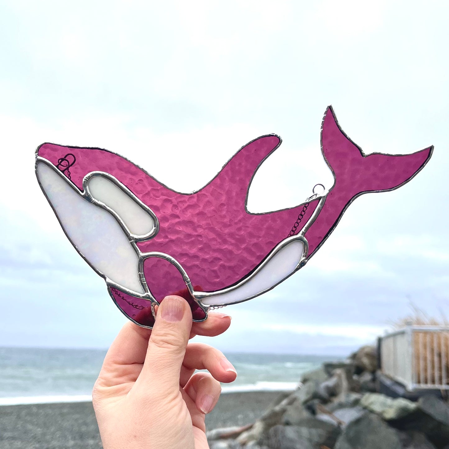 Stained Glass Suncatcher Humpback Orca Purple or Pink - Custom