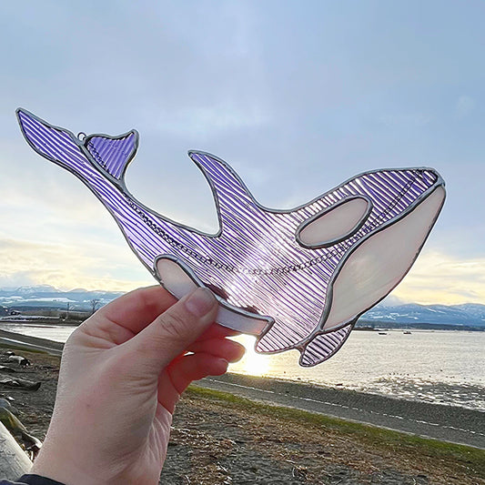 Stained Glass Suncatcher Orca Whale Purple
