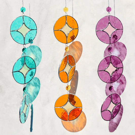 Wholesale Stained Glass Suncatcher Three Retro Circles Dangler Pack of 3 Mixed Colours