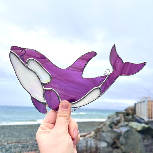 Stained Glass Suncatcher Humpback Orca Purple or Pink - Custom